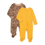 Wonder Nation Baby Gender Neutral Zip Front Footed Sleep N Play Pajamas, 2-Pack, Sizes Preemie-6/9 Months